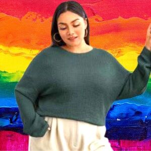 🆕Woman’s plus-size Teal Green Long-sleeve Stretchy Waffle-knit Top❤️❤️4X